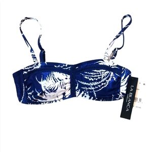 NWT La Blanca Bandeau Navy blue and white floral tropical bikini top